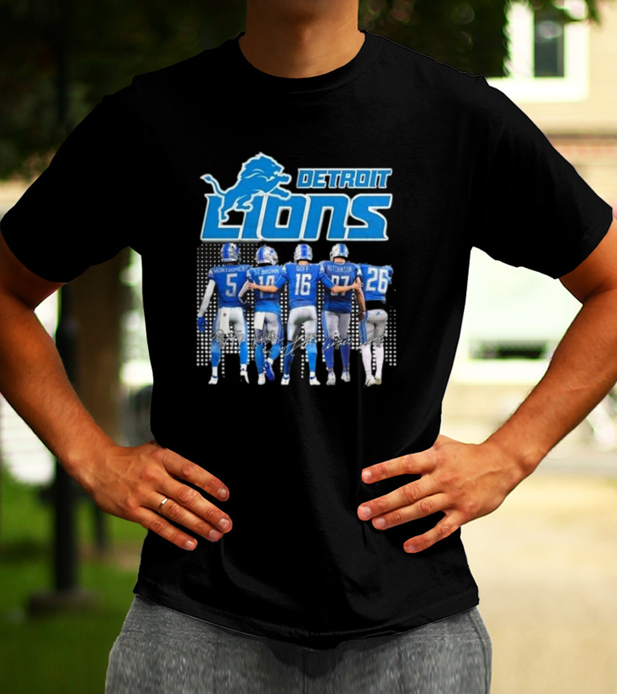 Detroit Lions Montgomery St. Brown Goff Hutchinson Gibbs Signatures T-Shirt