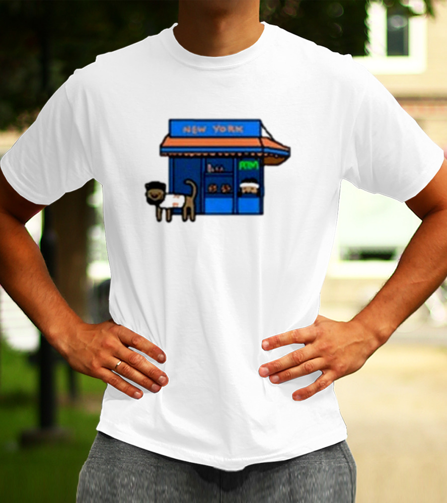 New York Bodega Kat With Blue Storefront And ATM T-Shirt