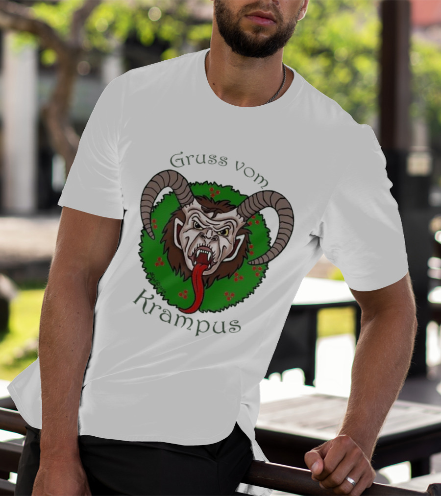 Gruss Vom Krampus Green Wreath Christmas T-Shirt