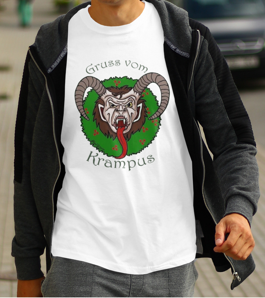 Gruss Vom Krampus Green Wreath Christmas T-Shirt