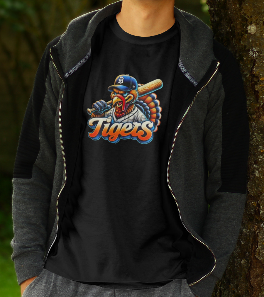 Thanksgiving Detroit Tigers Turkey Baseball T-Shirt