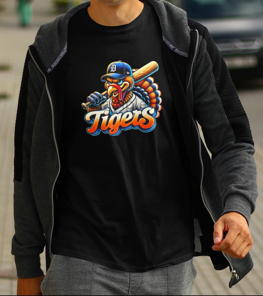 Thanksgiving Detroit Tigers Turkey Baseball T-Shirt
