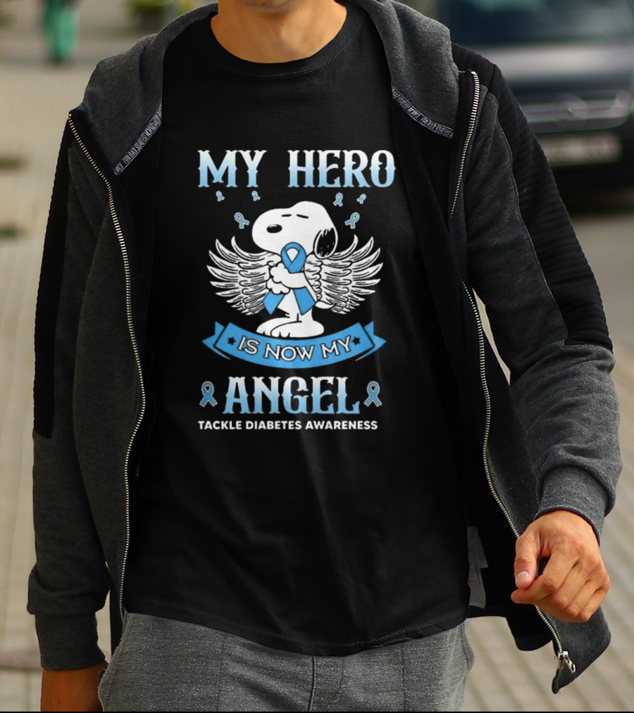 My Hero Is Now My Angel Snoopy Tackle Diabetes Awareness T-Shirt