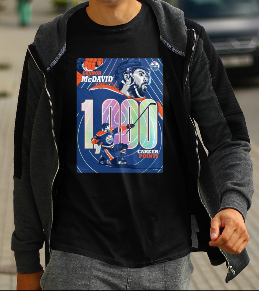 Connor McDavid 1,000 Career Points Edmonton Oilers Milestone T-Shirt