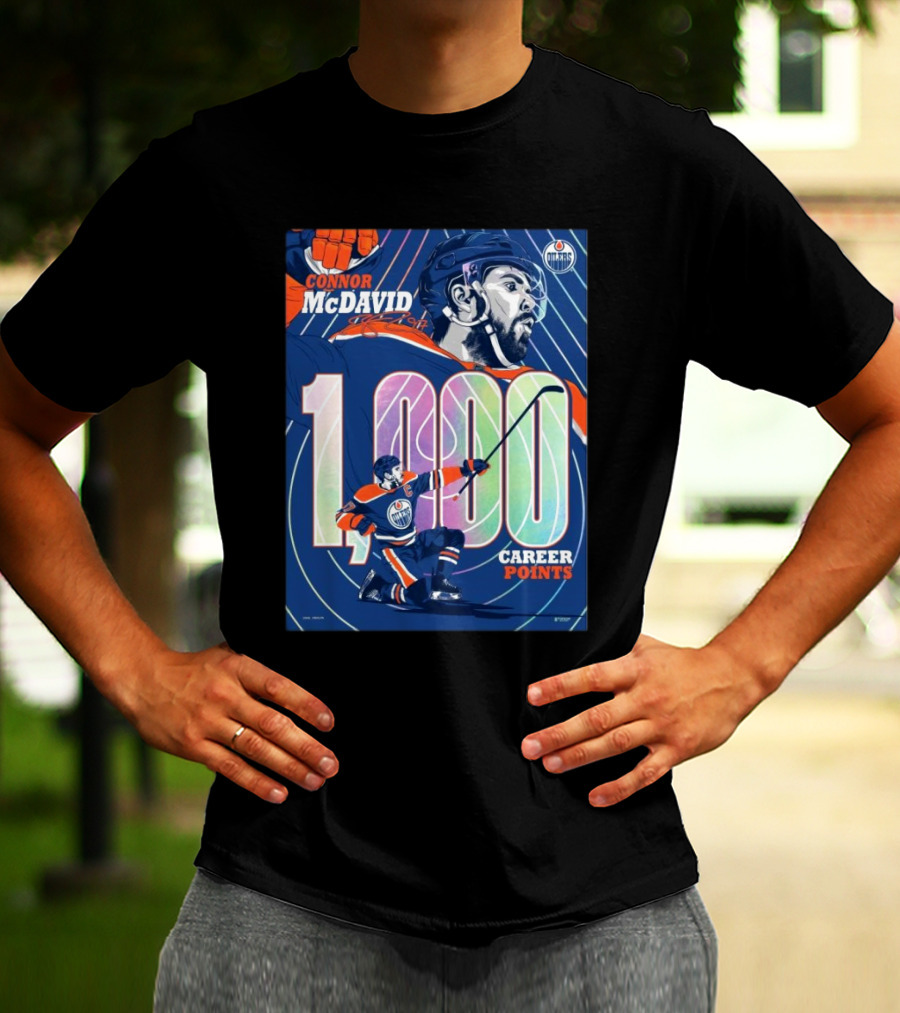 Connor McDavid 1,000 Career Points Edmonton Oilers Milestone T-Shirt