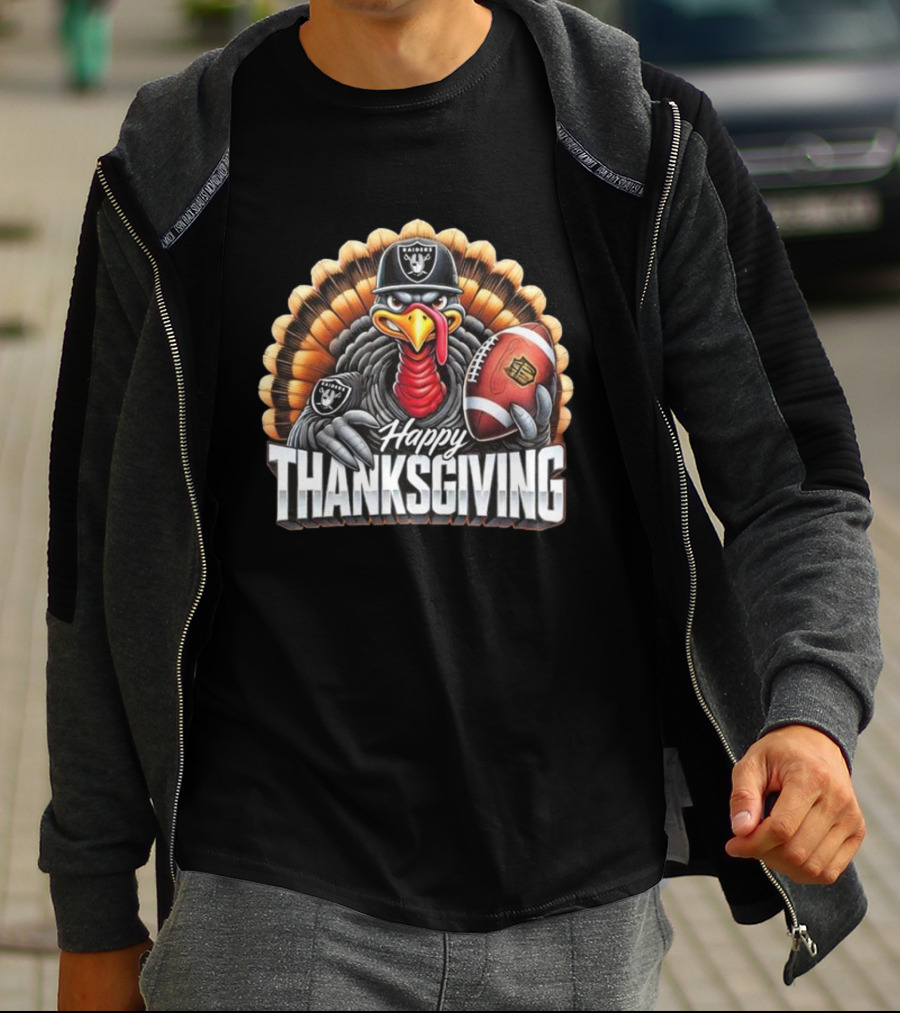 Las Vegas Raiders Happy Thanksgiving Football Turkey T-Shirt