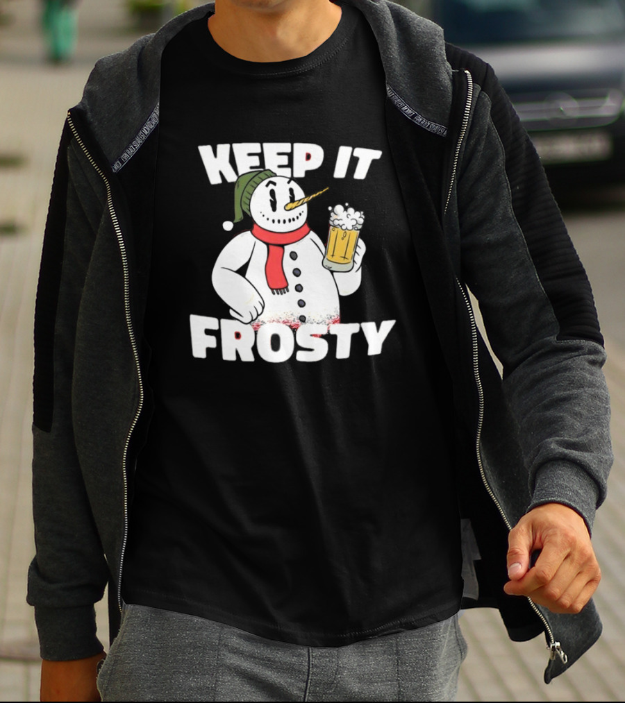 Keep It Frosty Funny Christmas Beer Snowman With Pint T-Shirt