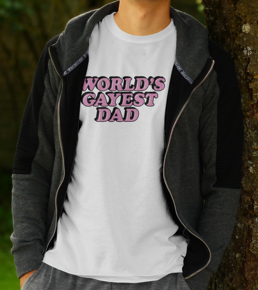 World’s Gayest Dad Bold Pink Letters With Black Outline T-Shirt