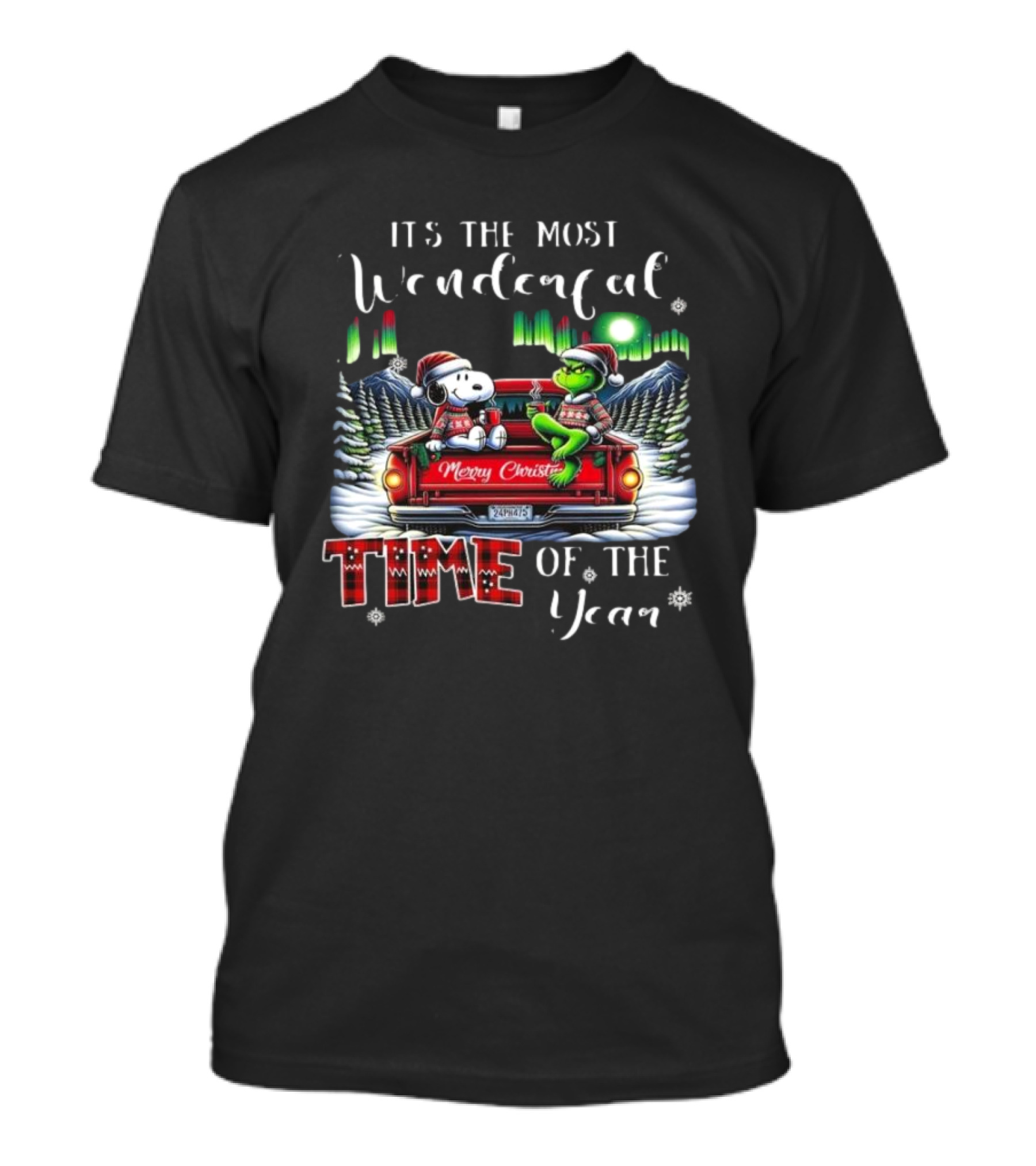 Snoopy Grinch Merry Christmas Time Of The Year Truck Scene T-Shirt