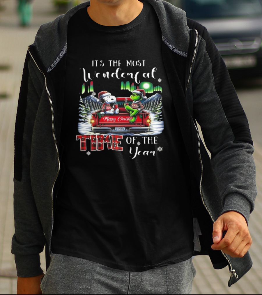 Snoopy Grinch Merry Christmas Time Of The Year Truck Scene T-Shirt