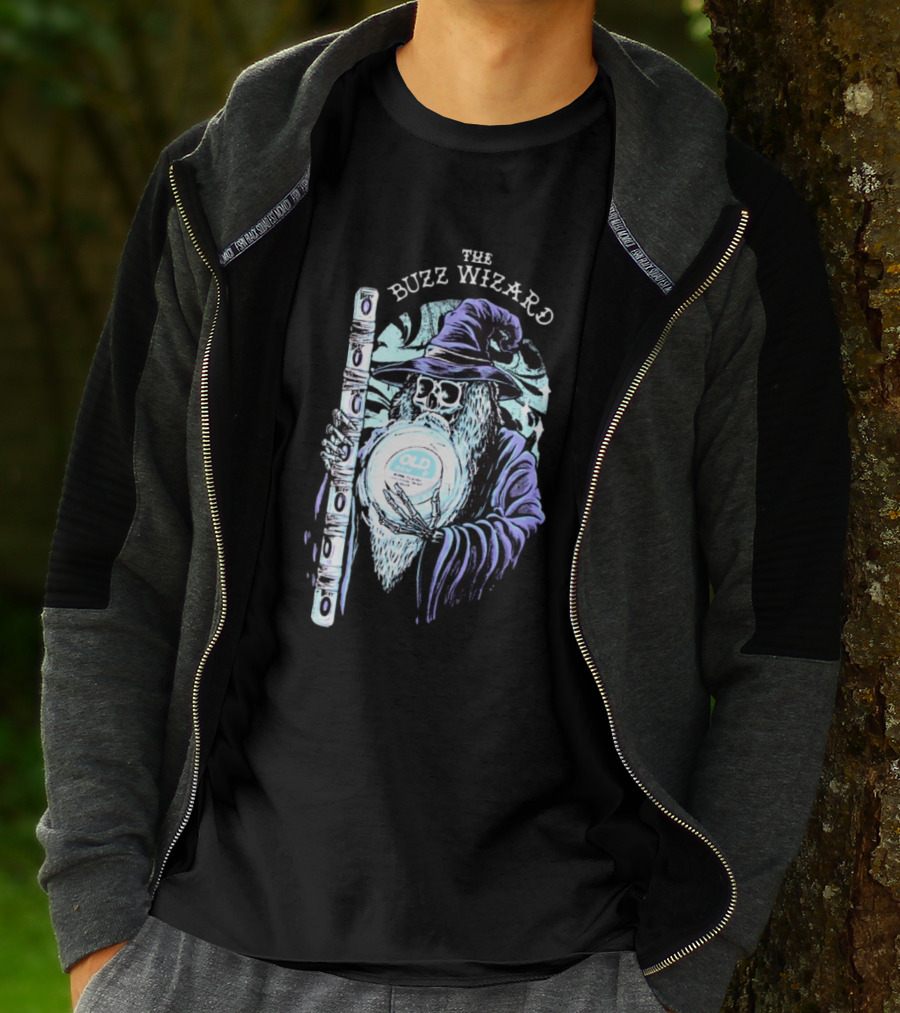 The Buzz Wizard Holding Old Row Branded Magic Orb And Staff T-Shirt