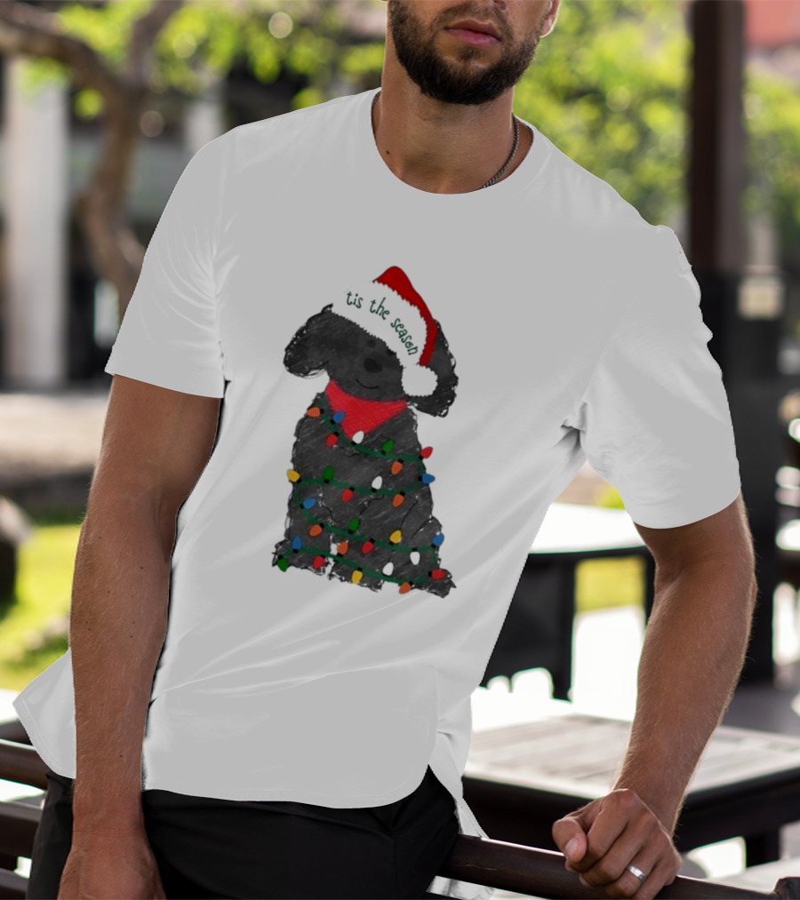 'Tis The Season Labradoodle Wrapped In Christmas Lights And Santa Hat T-Shirt