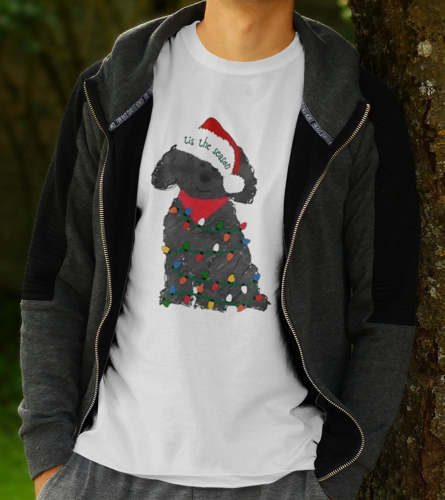 'Tis The Season Labradoodle Wrapped In Christmas Lights And Santa Hat T-Shirt