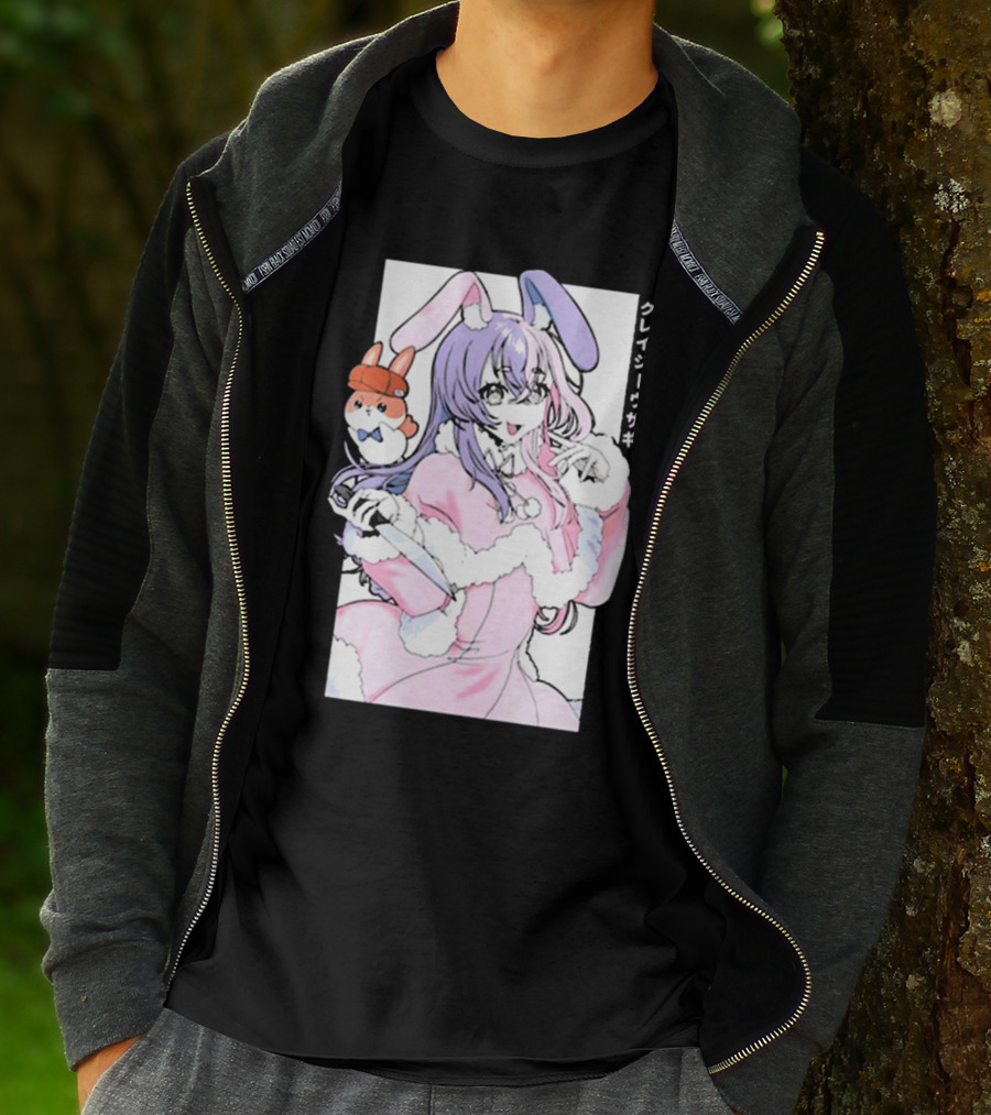 Gamersupps Punkalopi Crazy Usagi Japanese Text Anime Bunny Girl Holding Knife T-Shirt