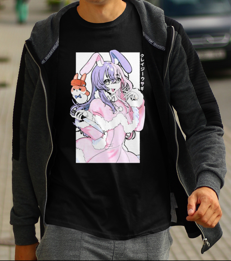 Gamersupps Punkalopi Crazy Usagi Japanese Text Anime Bunny Girl Holding Knife T-Shirt