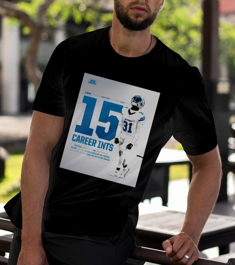 Detroit Lions Kerby Joseph 15 Career INTs Tied With James Hunter And Bobby Watkins Most INTs Since 1970 AFL-NFL Merger T-Shirt