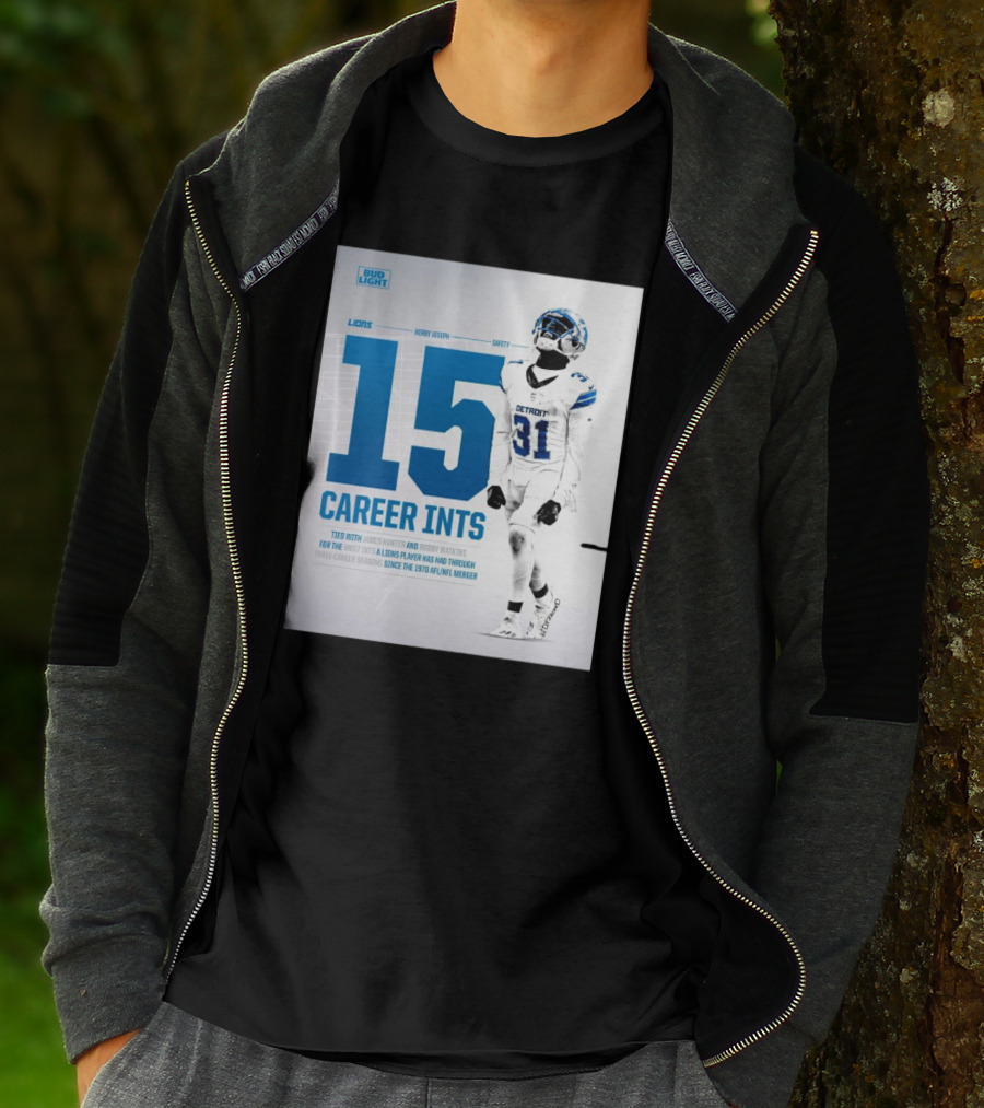 Detroit Lions Kerby Joseph 15 Career INTs Tied With James Hunter And Bobby Watkins Most INTs Since 1970 AFL-NFL Merger T-Shirt