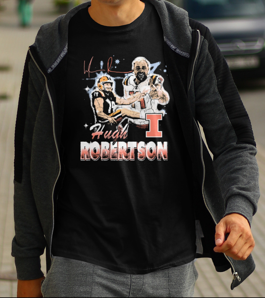 Hugh Robertson Illinois Fighting Illini 90s Retro Signature Football T-Shirt