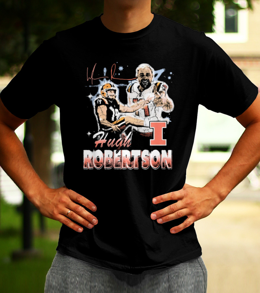 Hugh Robertson Illinois Fighting Illini 90s Retro Signature Football T-Shirt