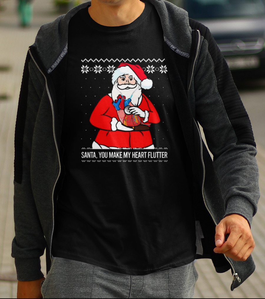 Santa You Make My Heart Flutter Ugly Christmas Sweater T-Shirt