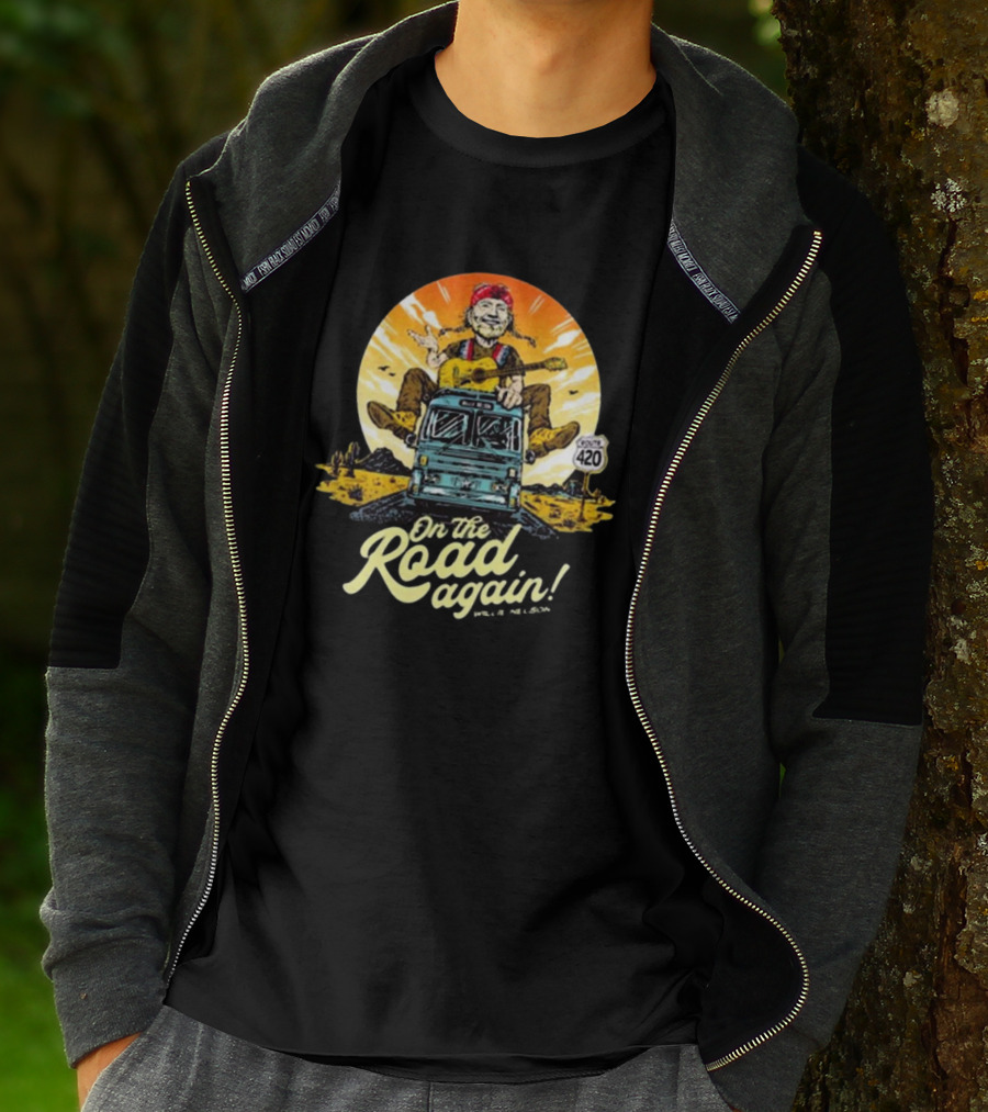 Willie Nelson On The Road Again Retro Route 420 Bus T-Shirt