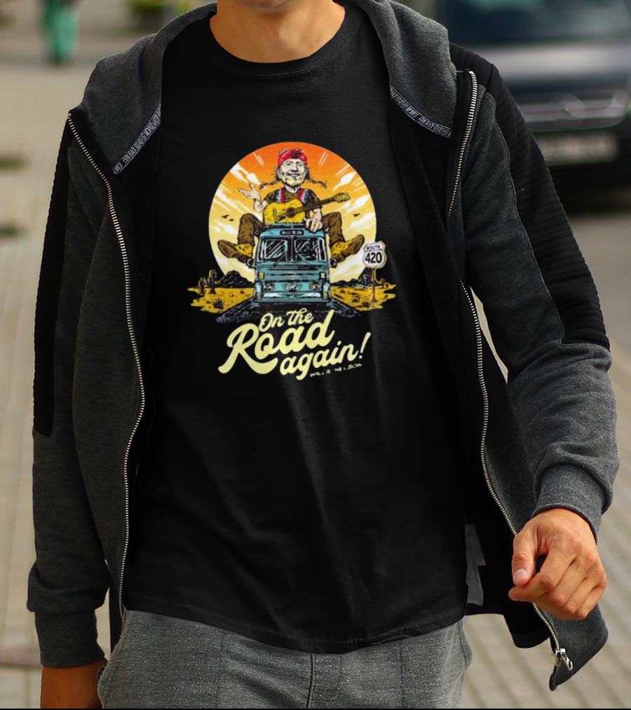 Willie Nelson On The Road Again Retro Route 420 Bus T-Shirt