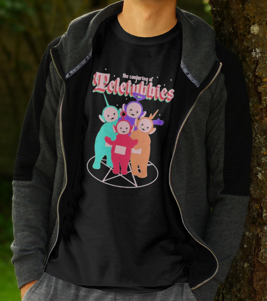 The Conjuring Of Teletubbies On Pentagram Background T-Shirt