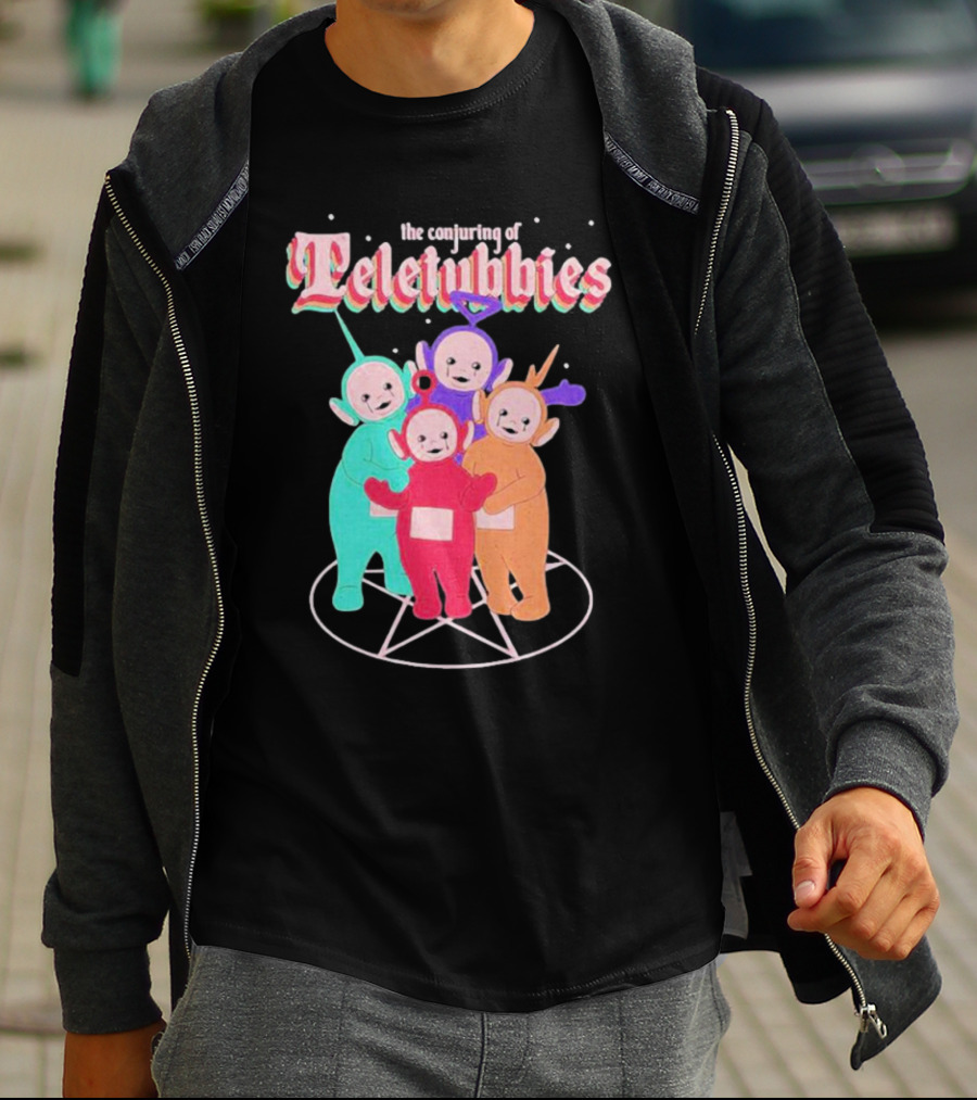 The Conjuring Of Teletubbies On Pentagram Background T-Shirt