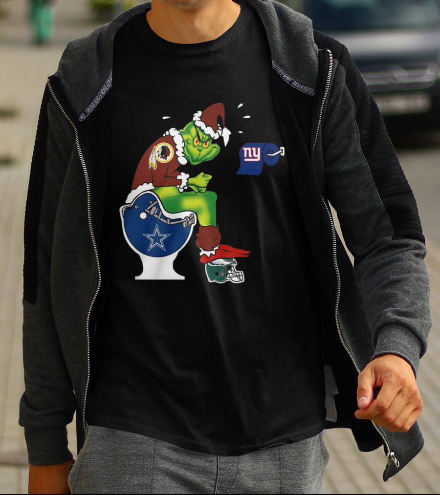 The Grinch Washington Football Team On Toilet Dallas Cowboys New York Giants Christmas T-Shirt