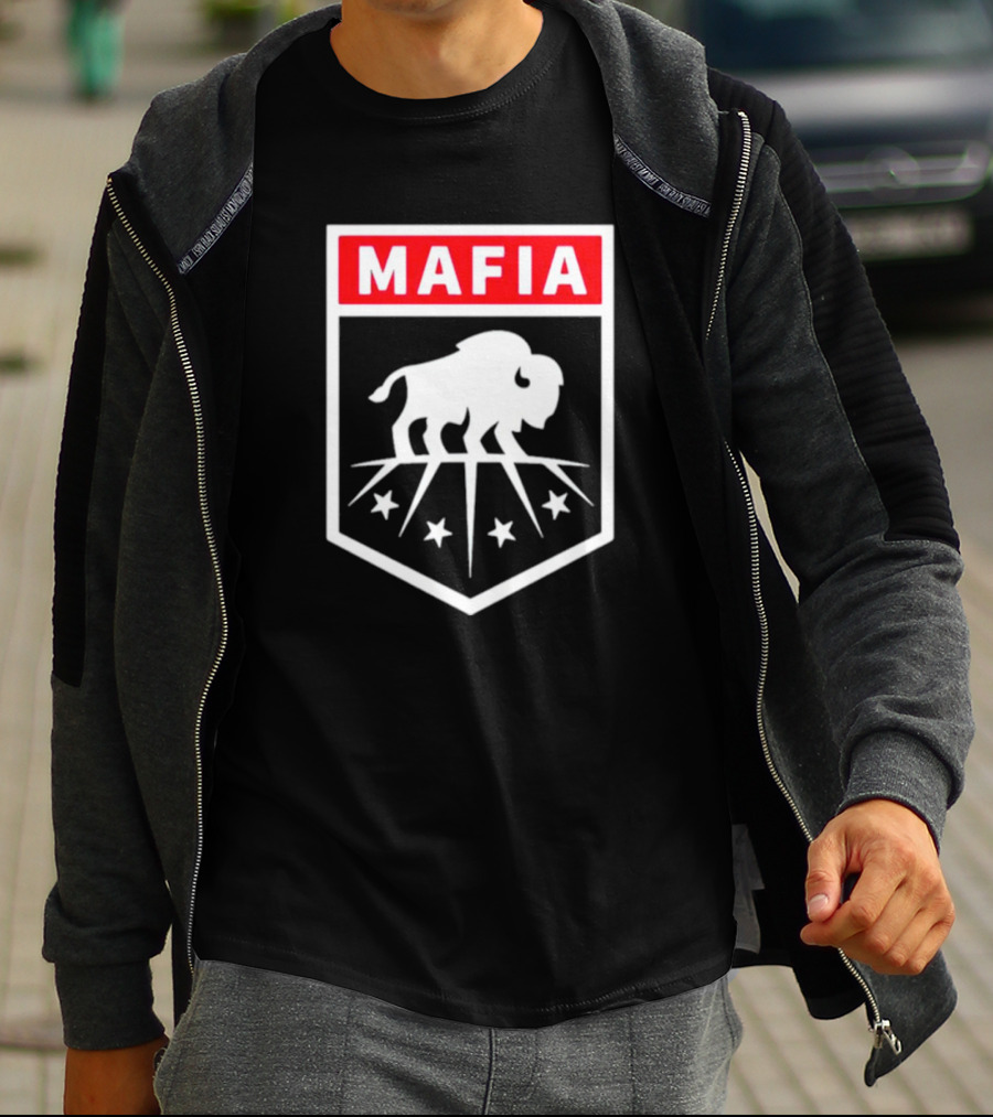 Buffalo Bills Mafia Shield Red White Buffalo Stars T-Shirt