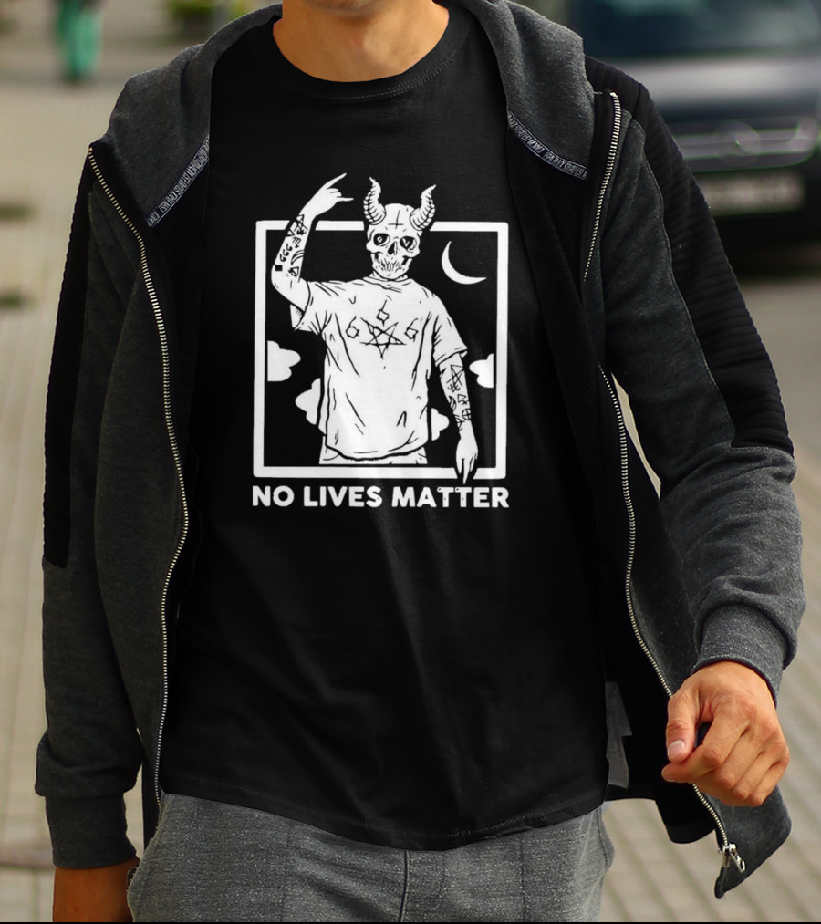 No Lives Matter 666 Horned Skull Tattooed Demon With Crescent Moon T-Shirt