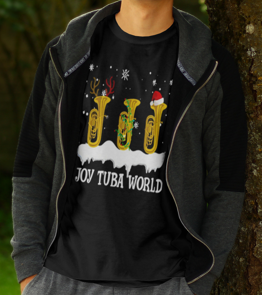Joy Tuba World Christmas Snow Tubas Santa Hat Reindeer T-Shirt
