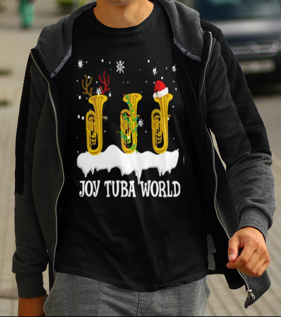 Joy Tuba World Christmas Snow Tubas Santa Hat Reindeer T-Shirt