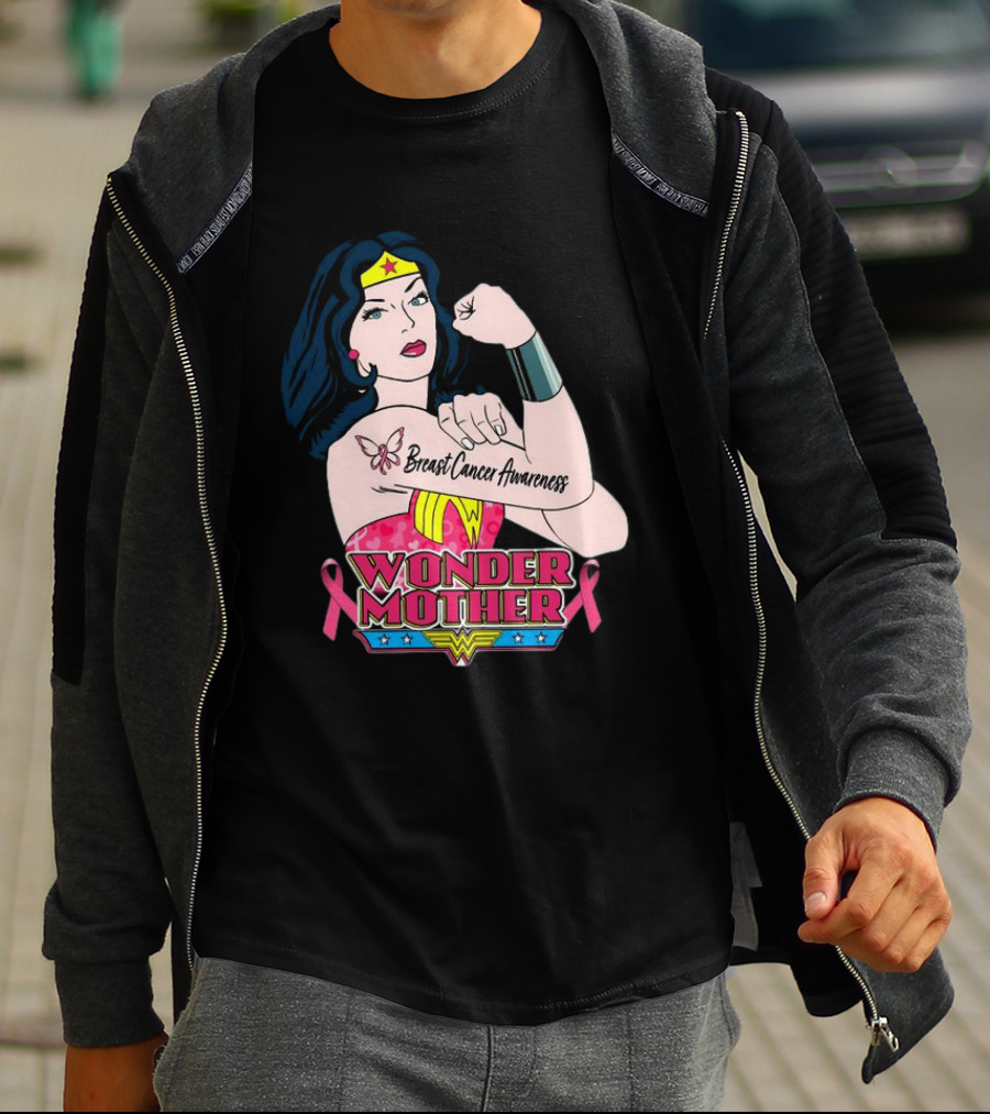 Wonder Woman Breast Cancer Awareness Wonder Mother Pink T-Shirt