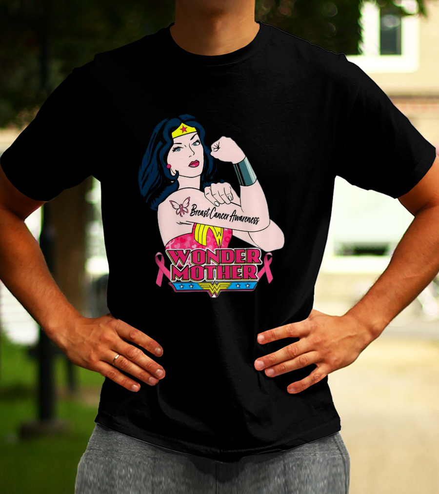 Wonder Woman Breast Cancer Awareness Wonder Mother Pink T-Shirt
