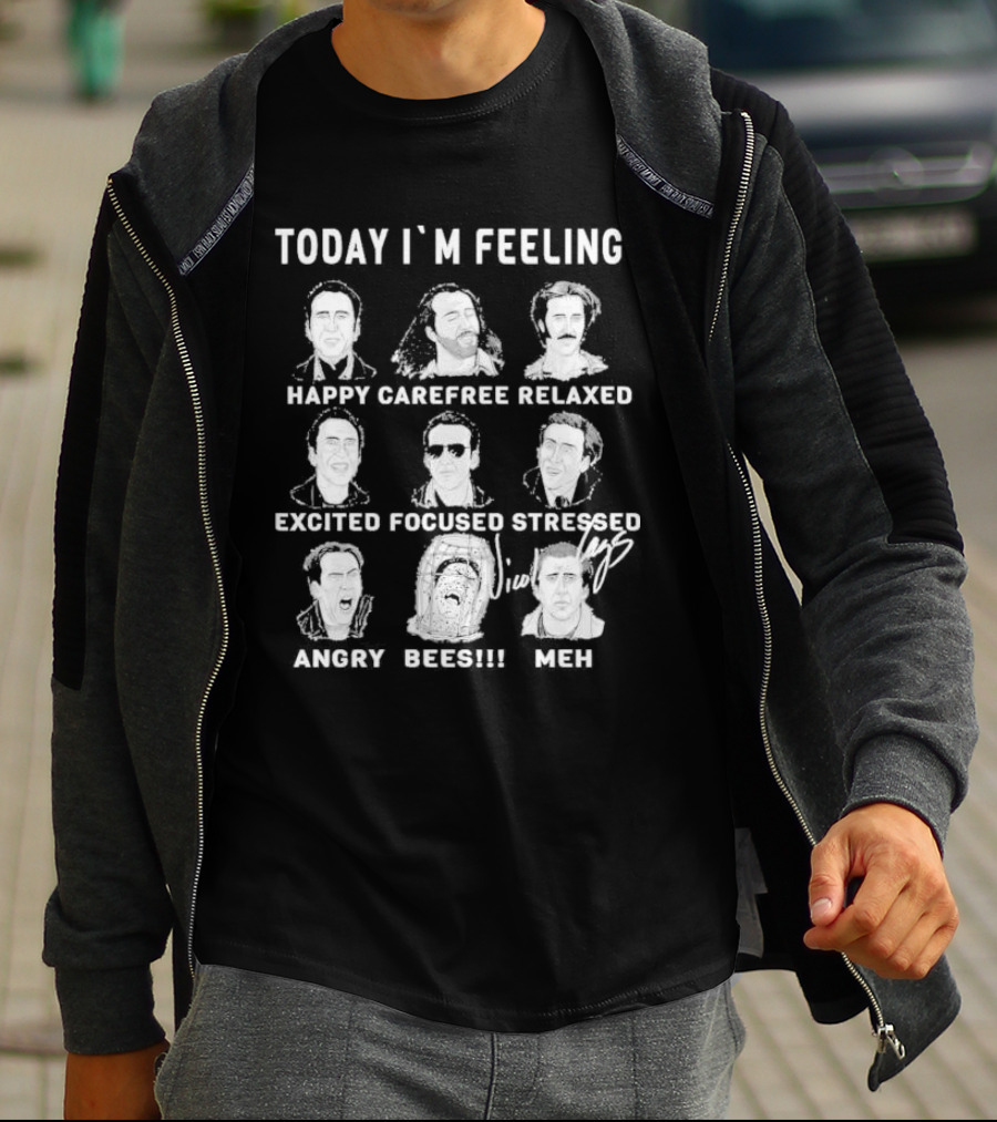 Today I’m Feeling Happy Carefree Relaxed Excited Focused Stressed Angry Bees Meh Vintage Humor Faces T-Shirt