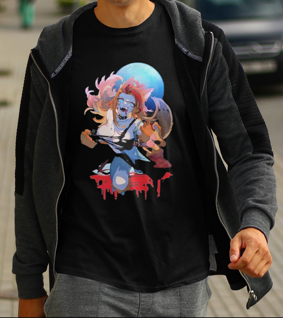 Buffpup Bloody Howl Werewolf Moon Guitar Blood Red T-Shirt