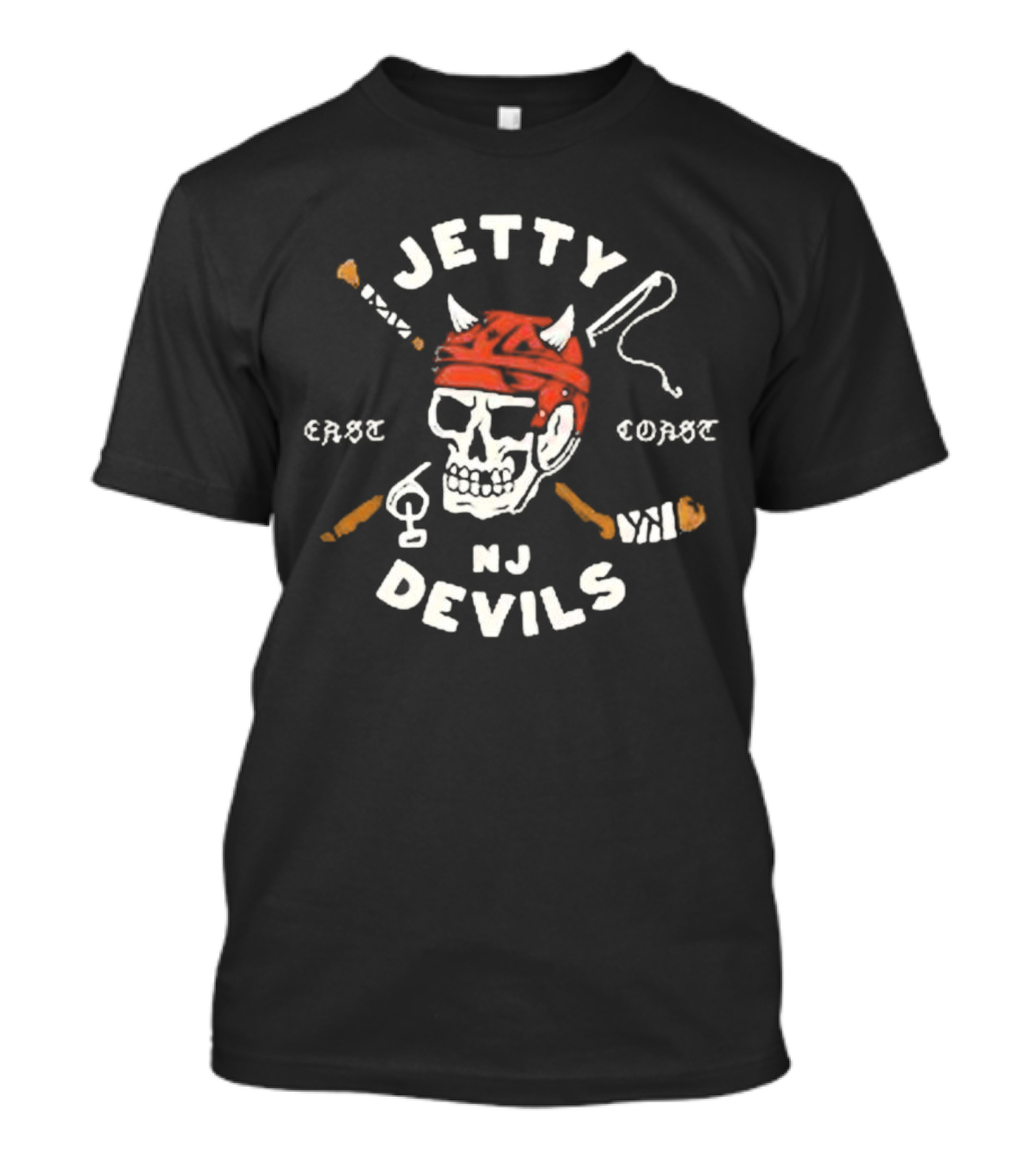 Jetty NJ Devils East Coast Skulls And Hockey Sticks T-Shirt