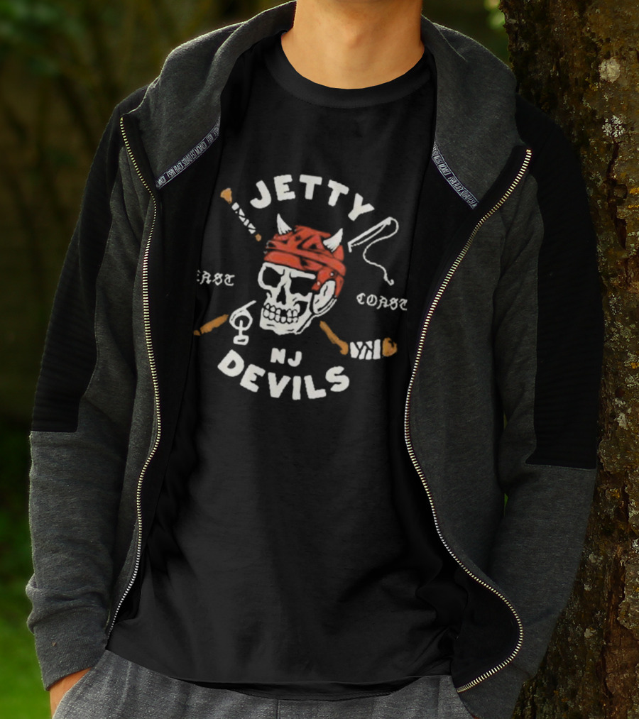 Jetty NJ Devils East Coast Skulls And Hockey Sticks T-Shirt