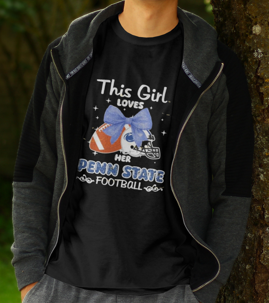 This Girl Loves Her Penn State Football With Bow And Stars T-Shirt
