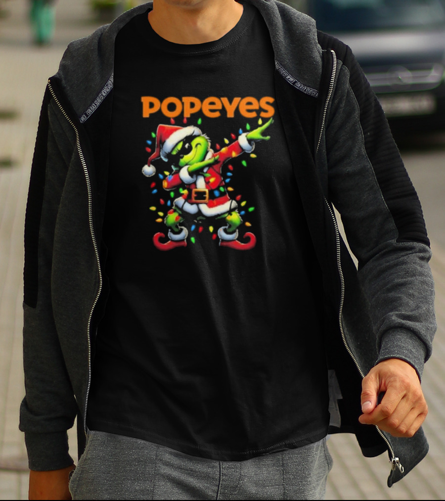Popeyes Santa Grinch Dabbing Christmas Lights T-Shirt
