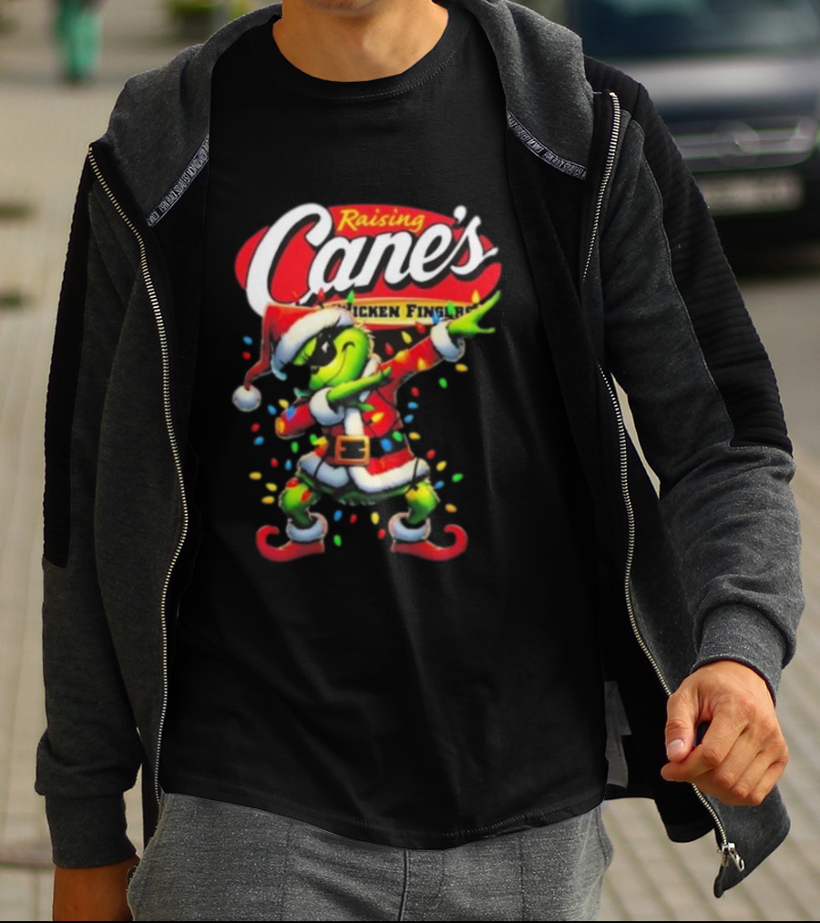 Grinch Santa Dabbing Raising Cane’s Chicken Fingers Christmas T-Shirt