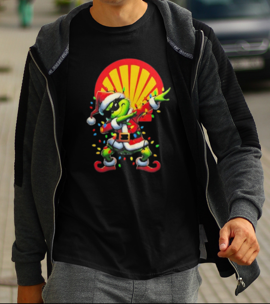 Santa Grinch Dabbing Shell Christmas Lights T-Shirt