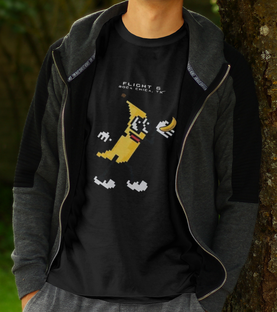 Flight 6 Boca Chica TX Pixelated Banana Character Holding A Banana T-Shirt