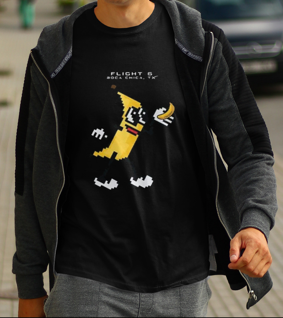 Flight 6 Boca Chica TX Pixelated Banana Character Holding A Banana T-Shirt