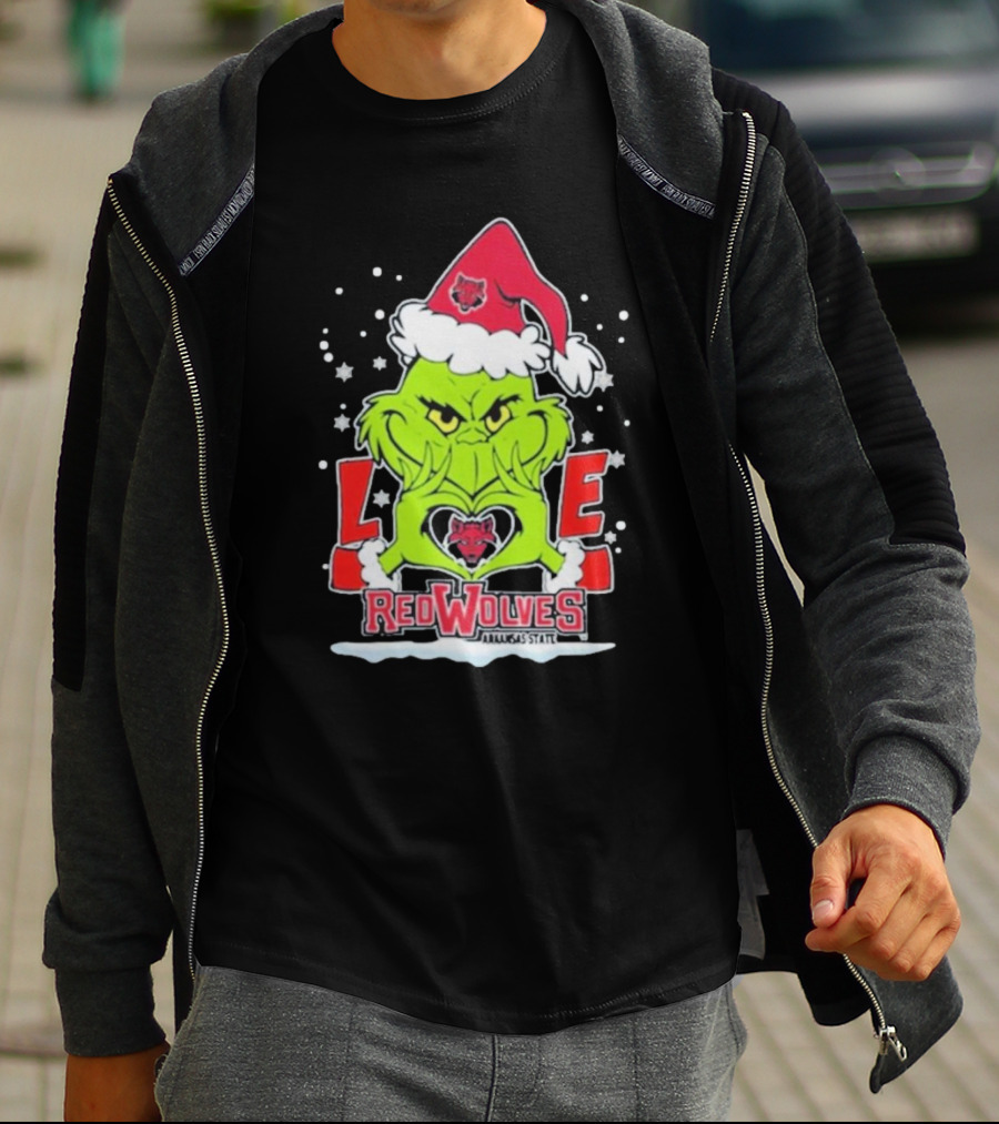 Grinch Love Arkansas State Red Wolves Christmas Football T-Shirt