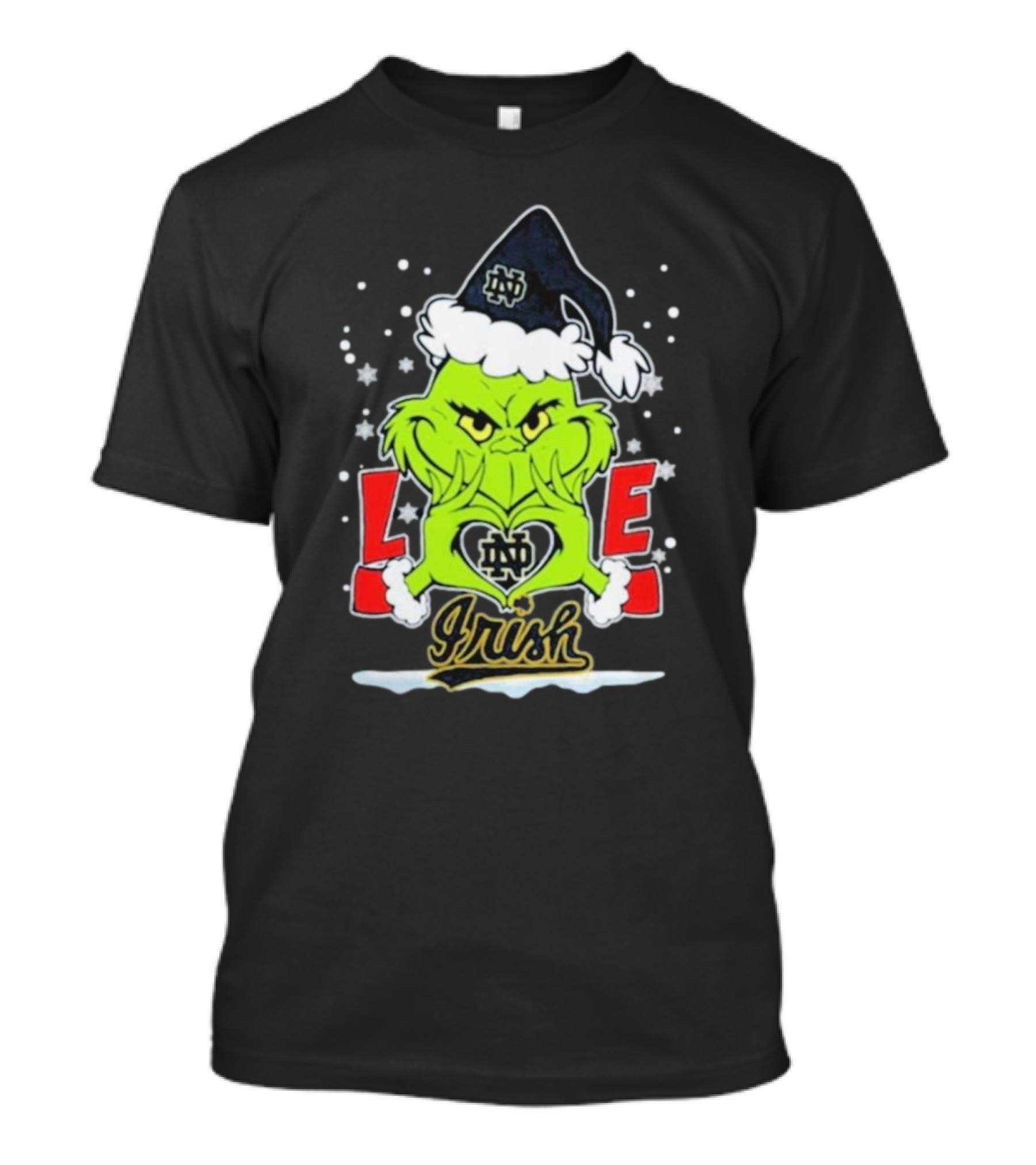 The Grinch Love Irish Notre Dame Fighting Football Christmas T-Shirt