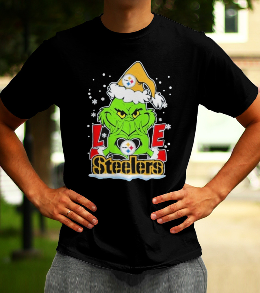 The Grinch Love Steelers Football Christmas T-Shirt
