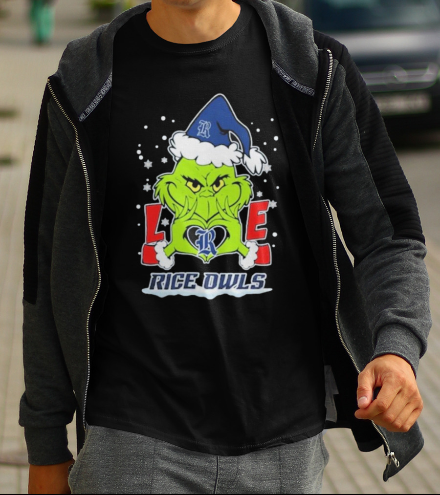 The Grinch Love Rice Owls Christmas Football T-Shirt