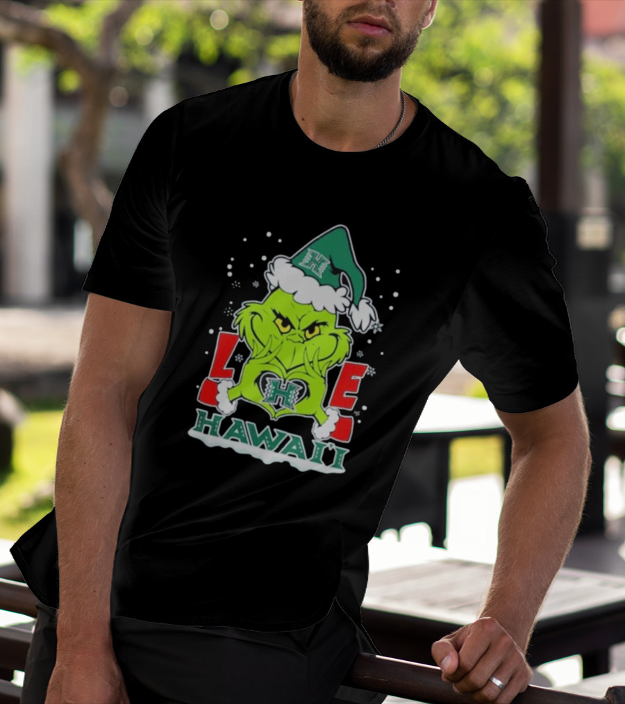 The Grinch Love Hawaii Rainbow Warriors Football Christmas T-Shirt